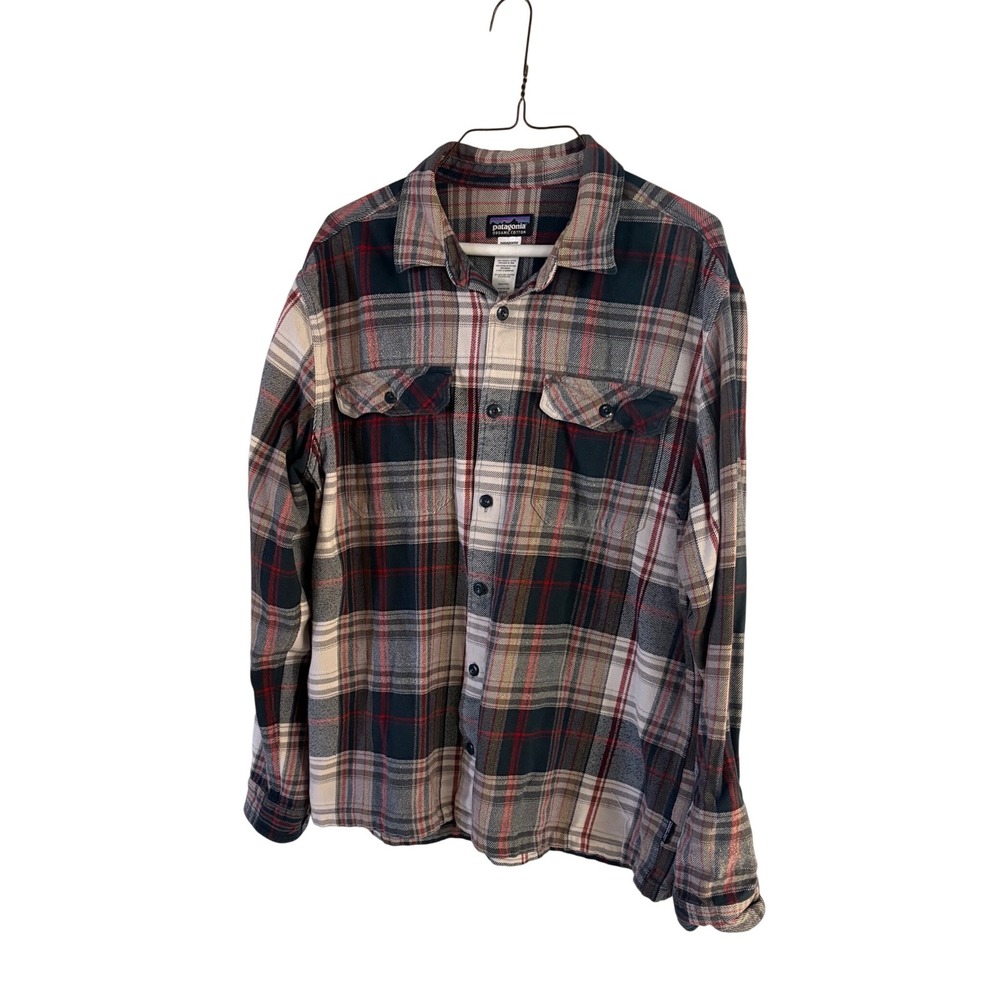 Patagonia Mens Organic Cotton Flannel‎ Shirt Large Plaid Button Down Navy Red L